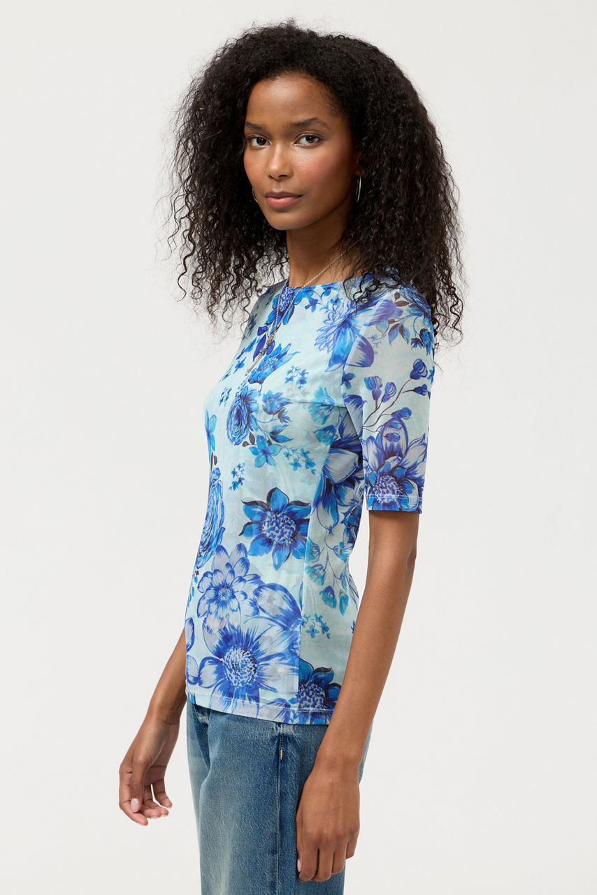 ELBOW SLEEVE BOAT NECK MESH TOP, , large image 3