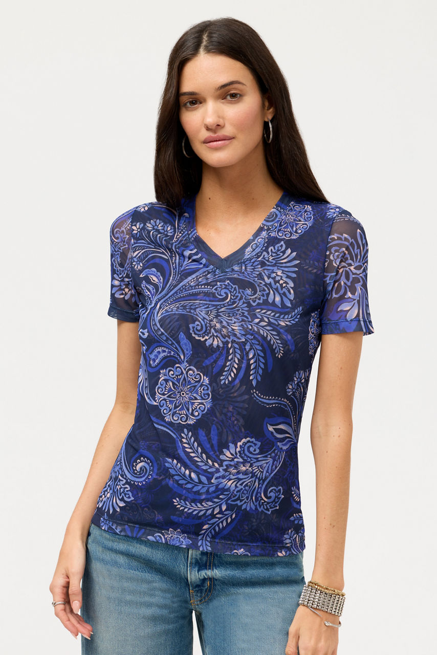 SHORT SLEEVE MESH V-NECK TEE, , large image 2