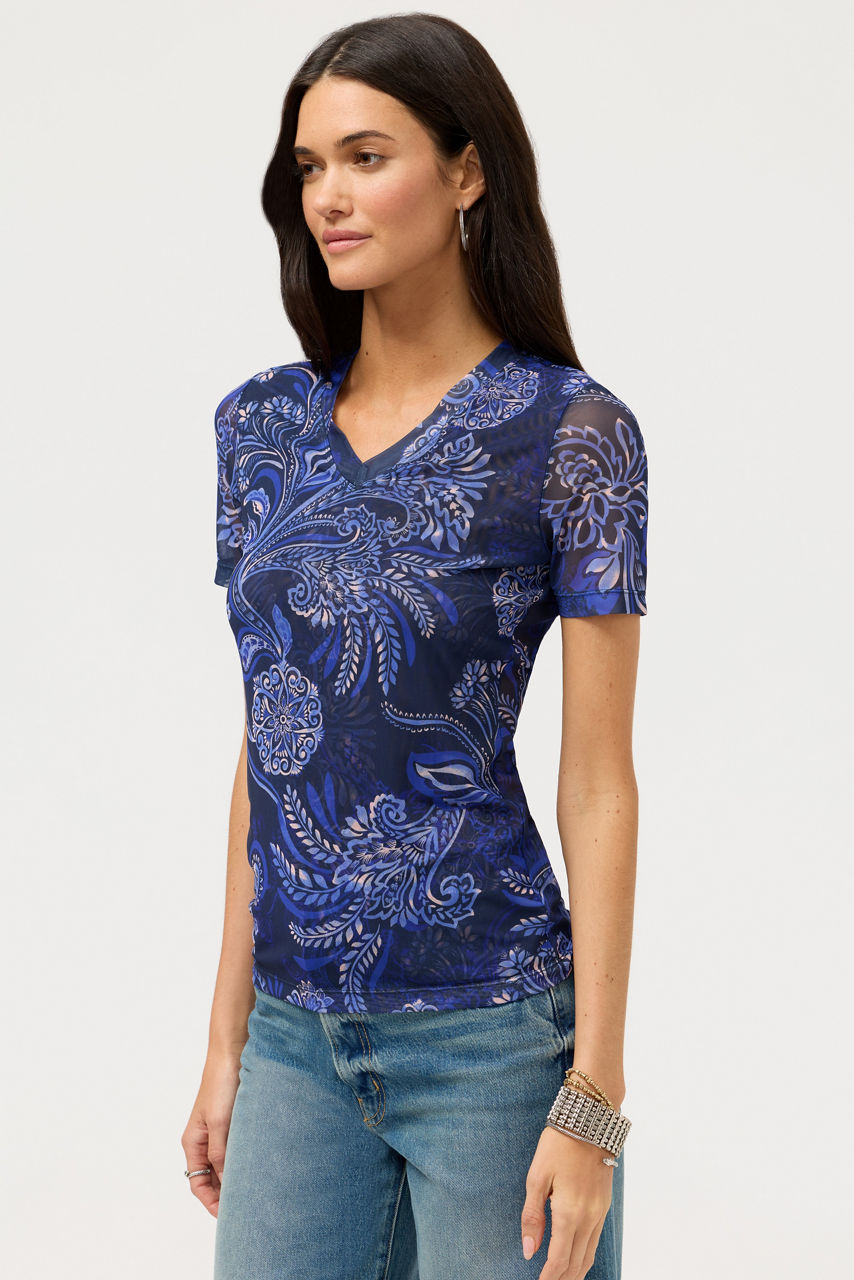 SHORT SLEEVE MESH V-NECK TEE, , large image 3