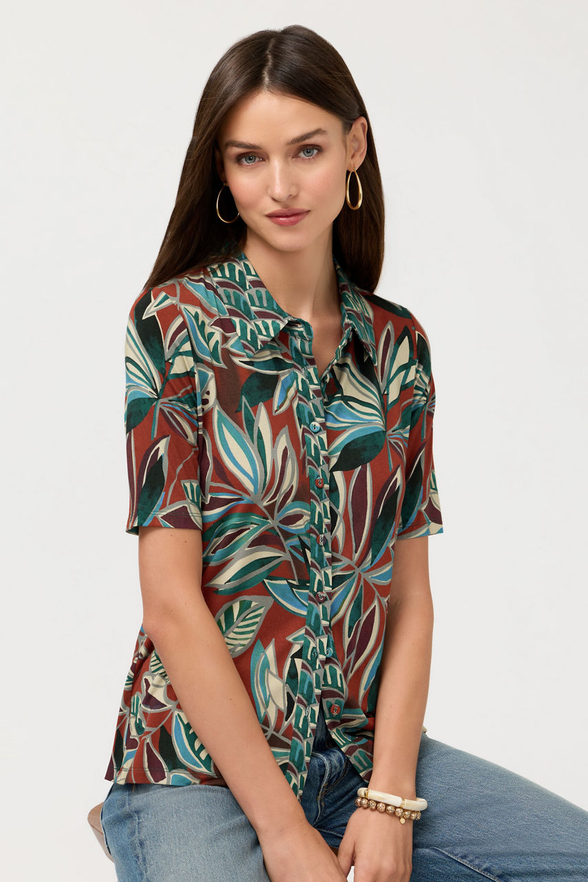 THE JANIE FAVORITE FITTED ELBOW SLEEVE BUTTON DOWN, , large image 1
