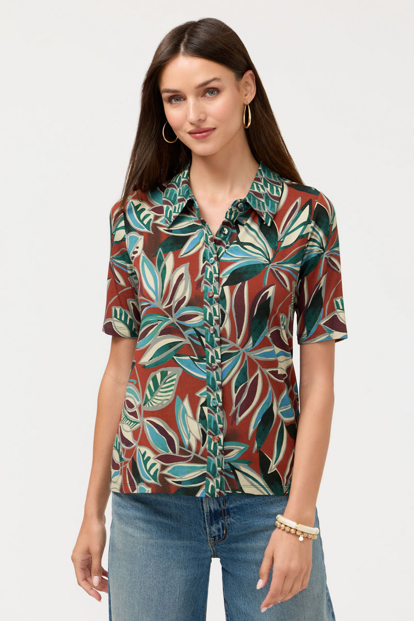 THE JANIE FAVORITE FITTED ELBOW SLEEVE BUTTON DOWN, , large image 3