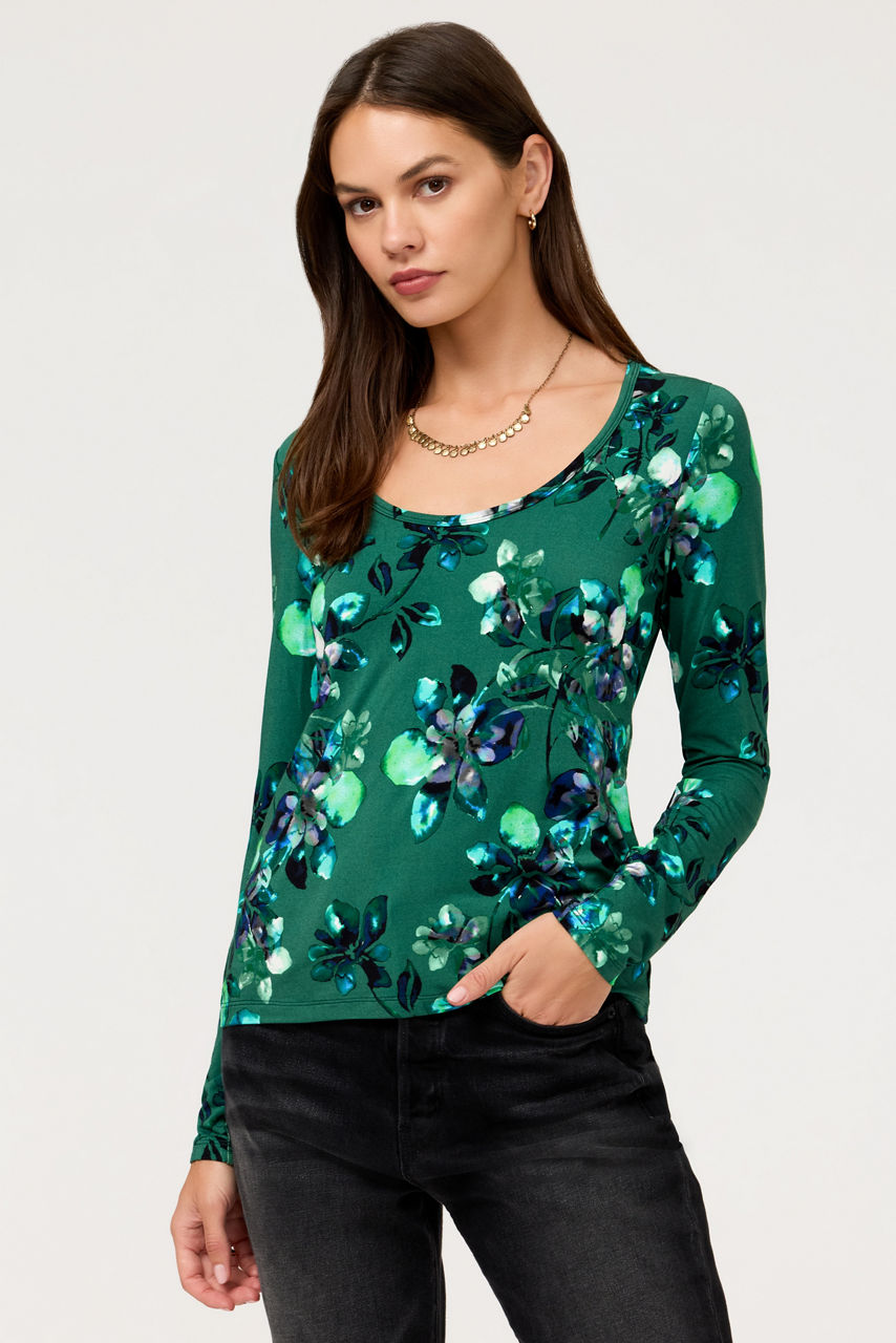 THE JANIE FAVORITE SCOOP NECK LONG SLEEVE FITTED TEE, , large image 1