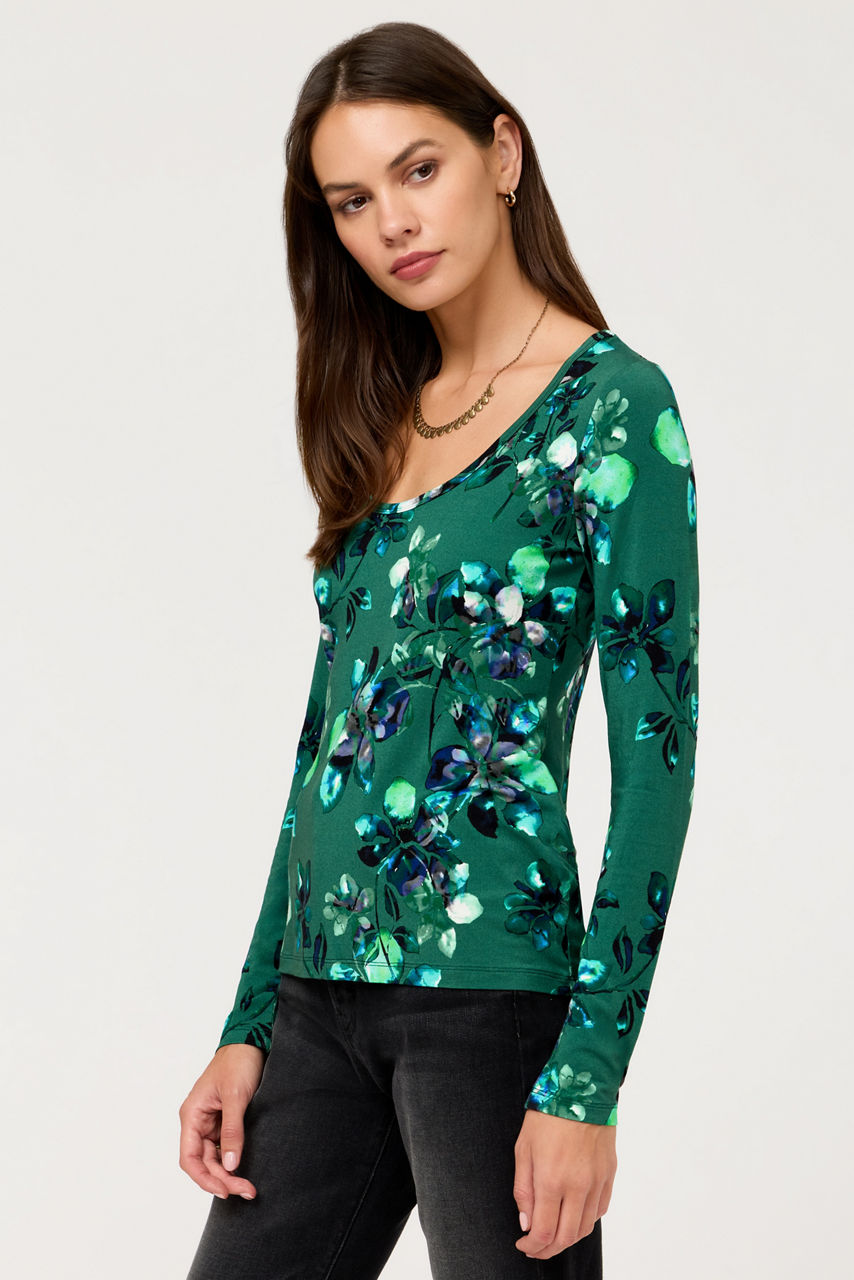 THE JANIE FAVORITE SCOOP NECK LONG SLEEVE FITTED TEE, , large image 2