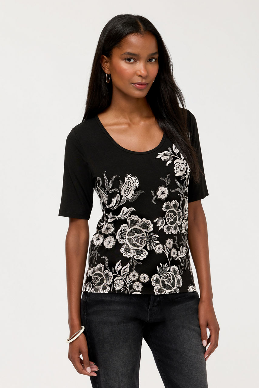 THE JANIE FAVORITE SCOOP NECK FITTED TEE, , large image 1