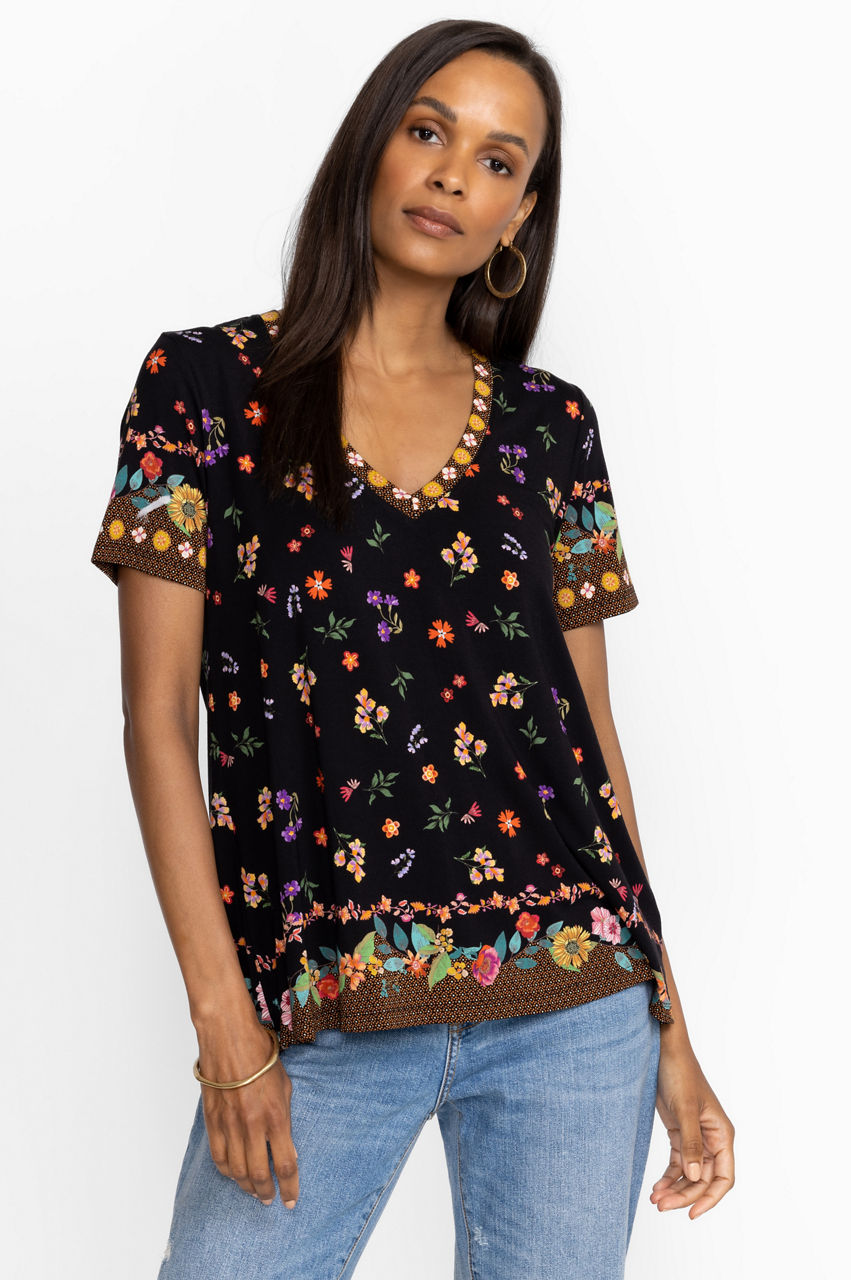 Buy The Janie Favorite Short Sleeve V-Neck Swing Tee | Johnny Was