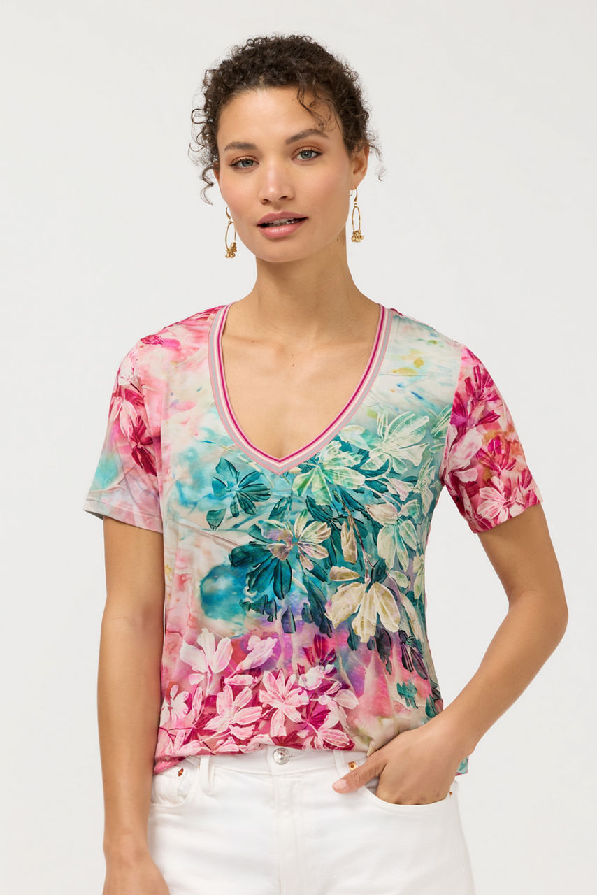 The Janie Favorite Short Sleeve V-Neck Swing Tee, , large image 1