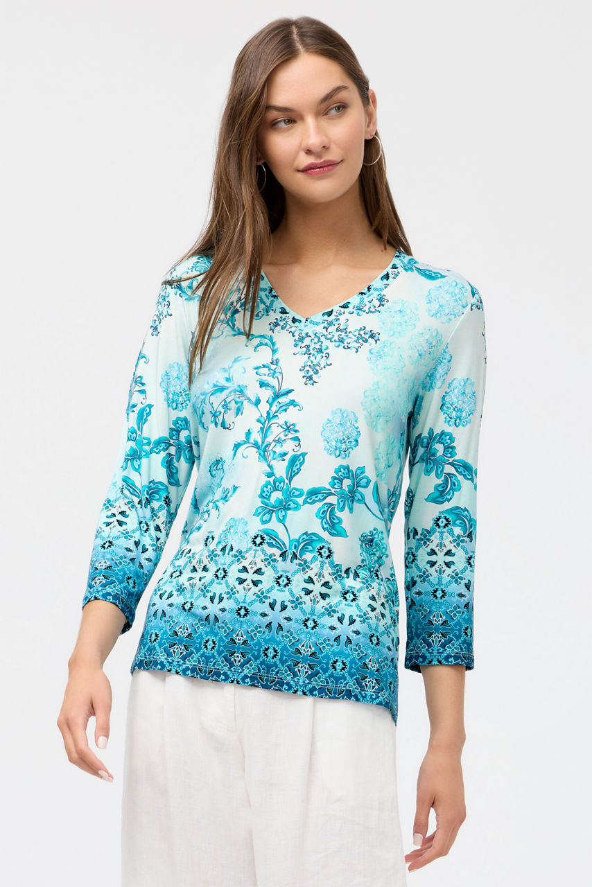 THE JANIE FAVORITE 3/4 SLEEVE V-NECK TEE, , large image 1