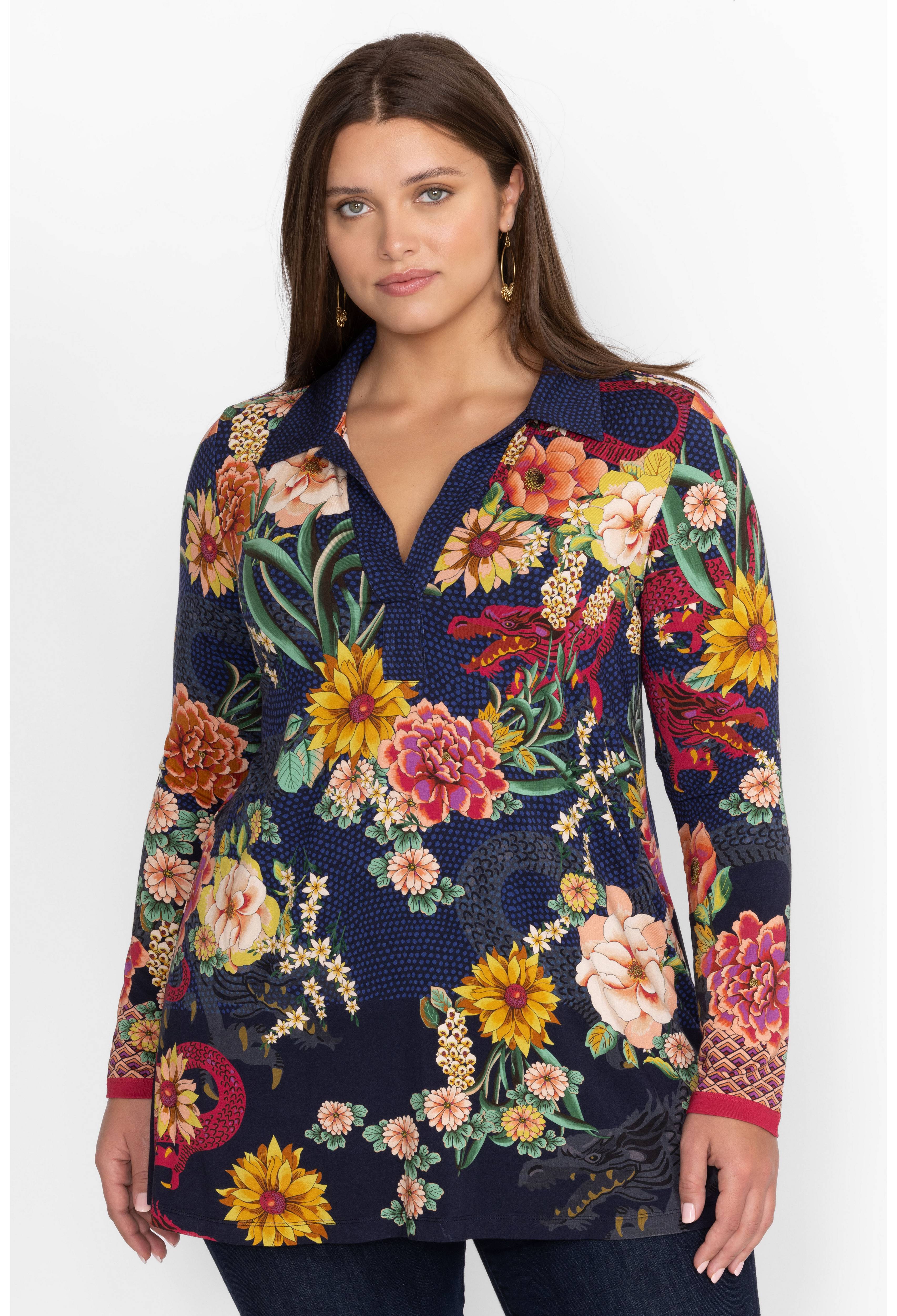 Buy THE JANIE FAVORITE LONG SLEEVE POLO SWING TUNIC | Johnny Was Buy THE JANIE FAVORITE LONG SLEEVE POLO SWING TUNIC | Johnny Was