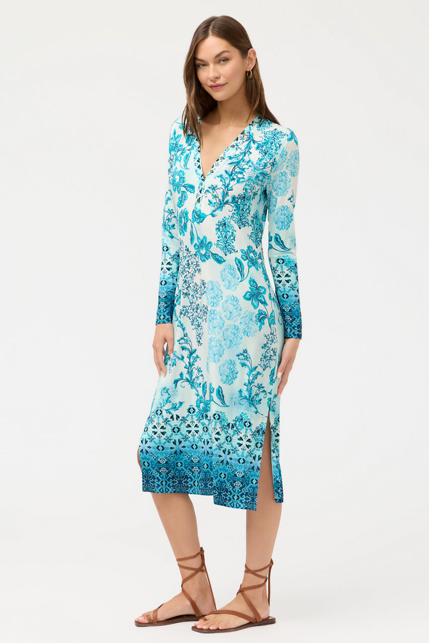 THE JANIE FAVORITE LONG SLEEVE BUTTON NECK DRESS, , large image 1