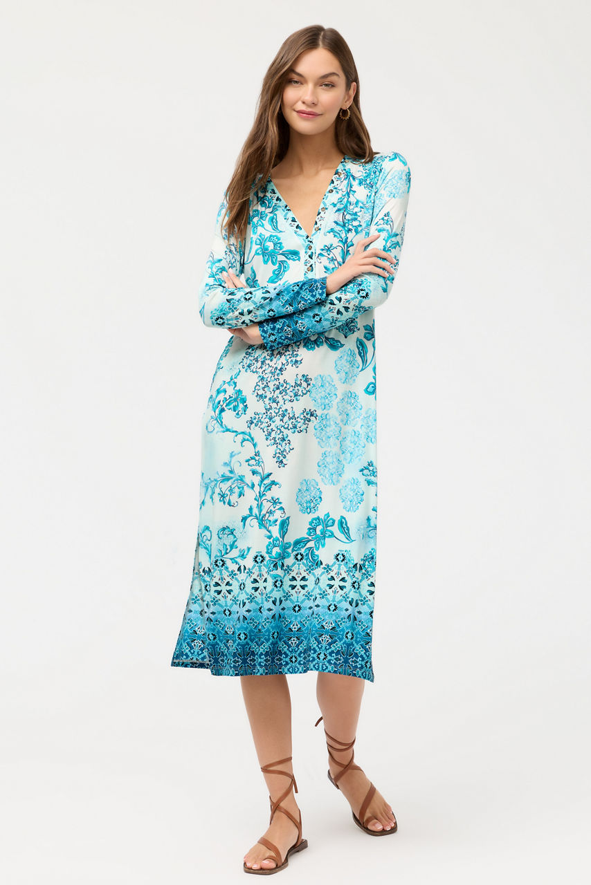 THE JANIE FAVORITE LONG SLEEVE BUTTON NECK DRESS, , large image 2