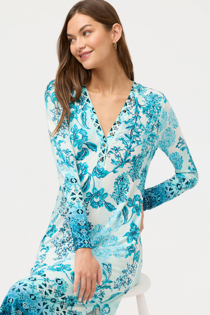 THE JANIE FAVORITE LONG SLEEVE BUTTON NECK DRESS, , large image 3