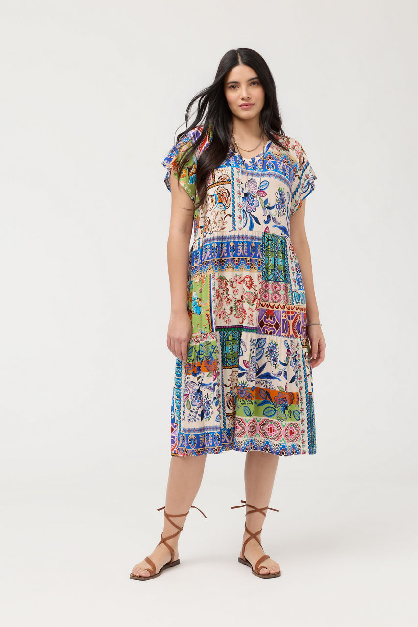 THE JANIE FAVORITE TIERED TEA LENGTH DRESS, , large image 1