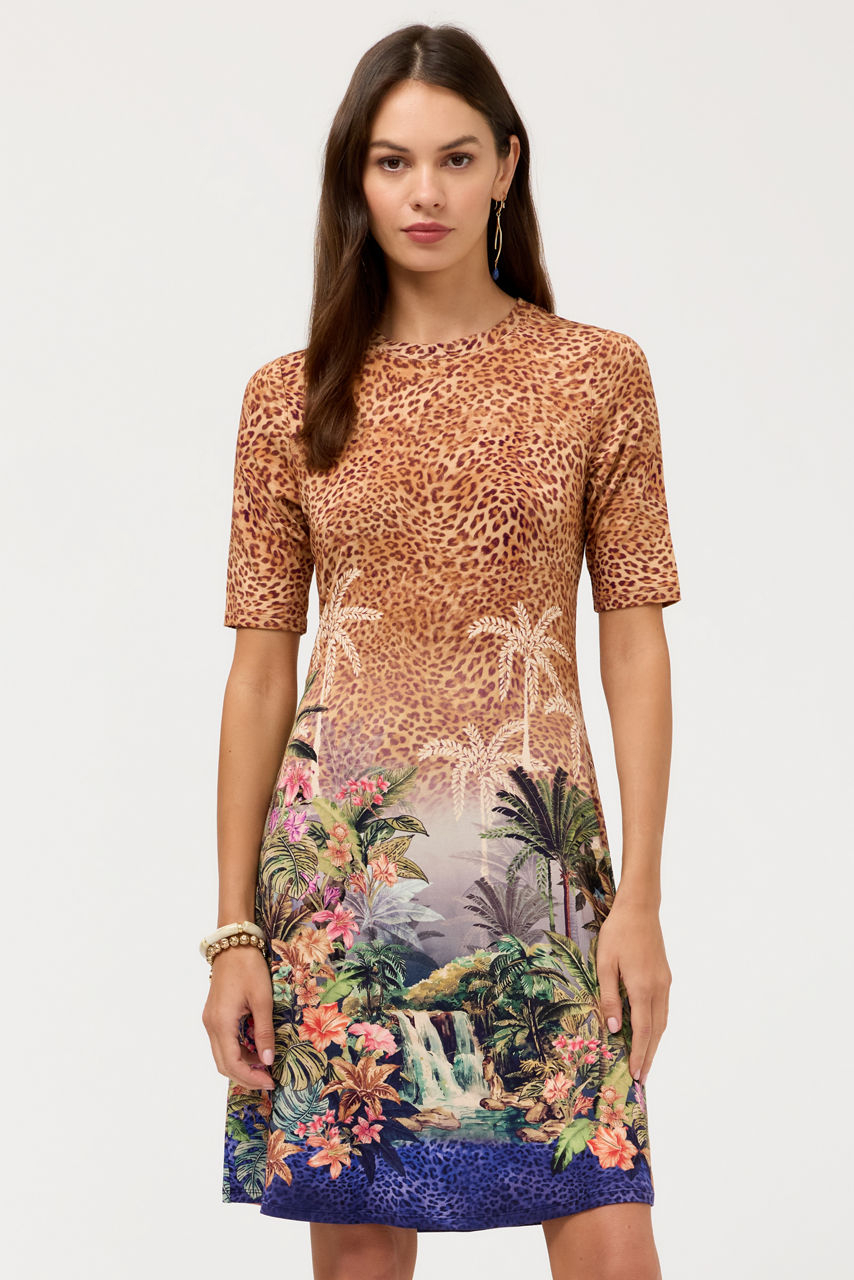 THE JANIE FAVORITE ELBOW SLEEVE CREW NECK DRESS, , large image 1