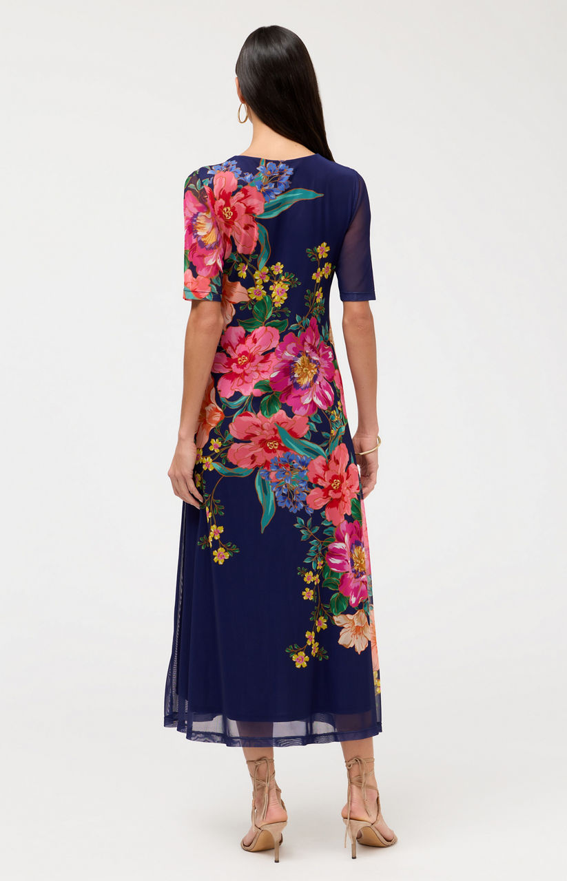 ELBOW SLEEVE V-NECK MESH MIDI DRESS, , large image 3