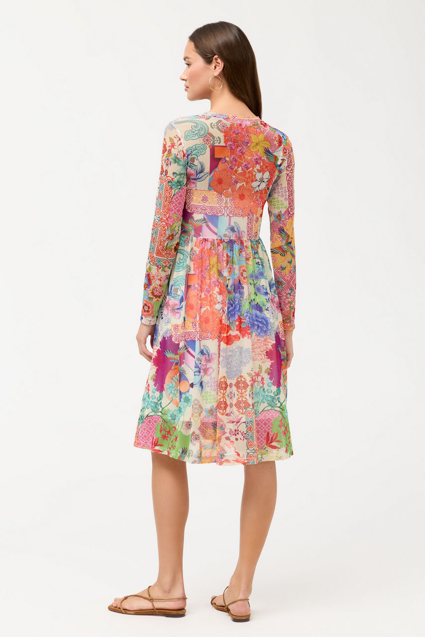 LONG SLEEVE V-NECK MESH SINGLE TIER DRESS, , large image 4