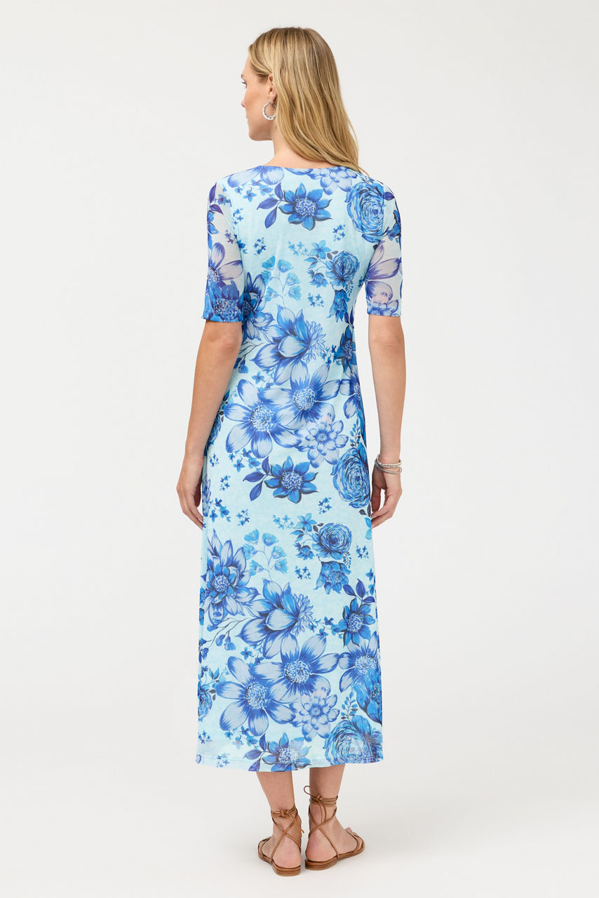ELBOW SLEEVE V-NECK MESH MIDI DRESS, , large image 3