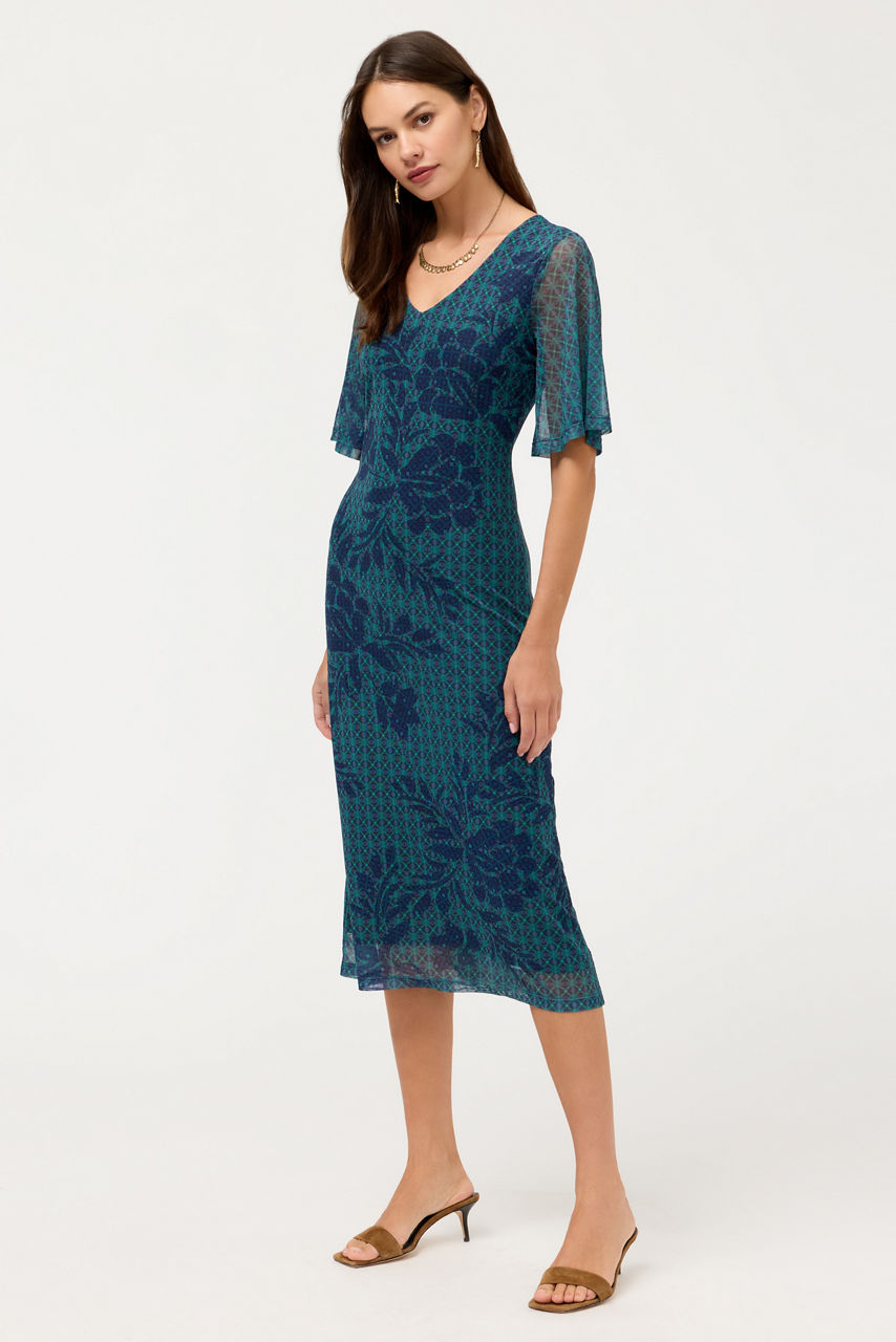 DOUBLE V-NECK MESH MIDI DRESS, , large image 2