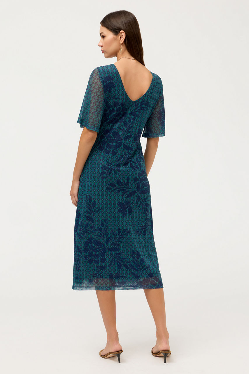 DOUBLE V-NECK MESH MIDI DRESS, , large image 3