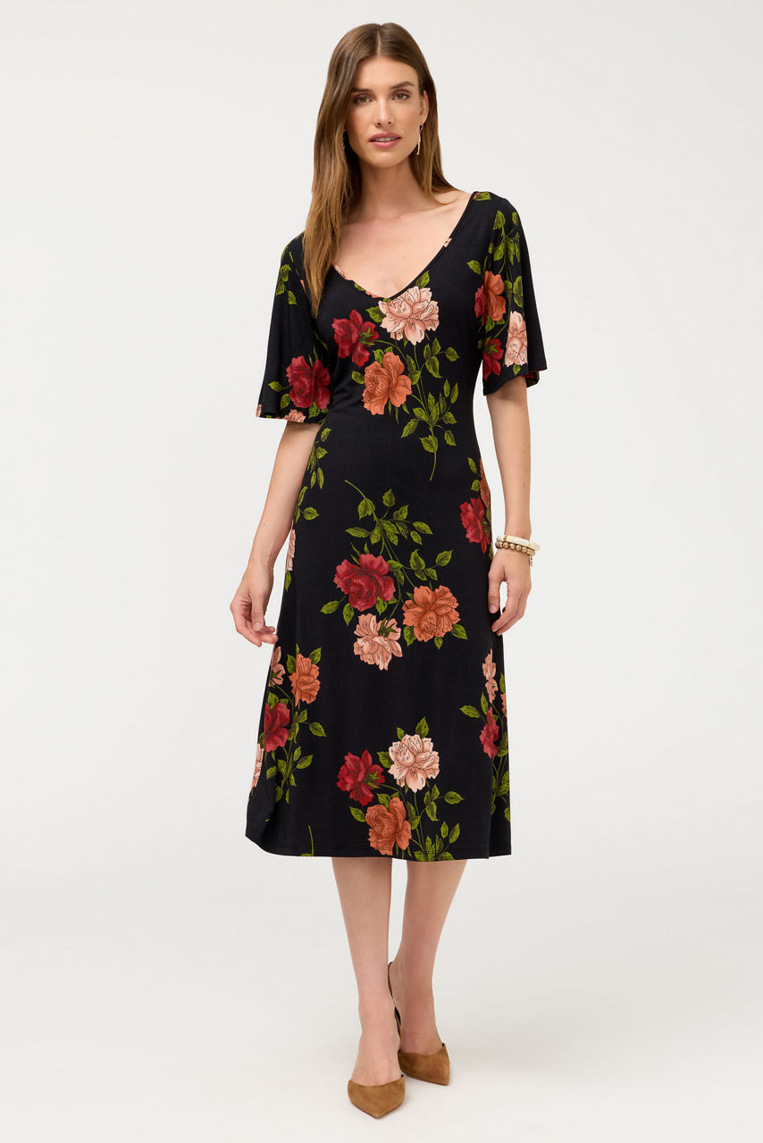THE JANIE FAVORITE DOUBLE V-NECK MIDI DRESS, , large image 1