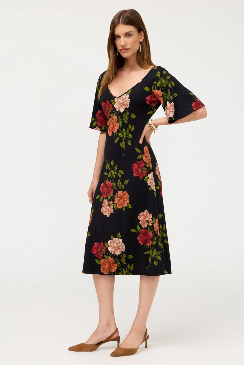 THE JANIE FAVORITE DOUBLE V-NECK MIDI DRESS, , large image 2