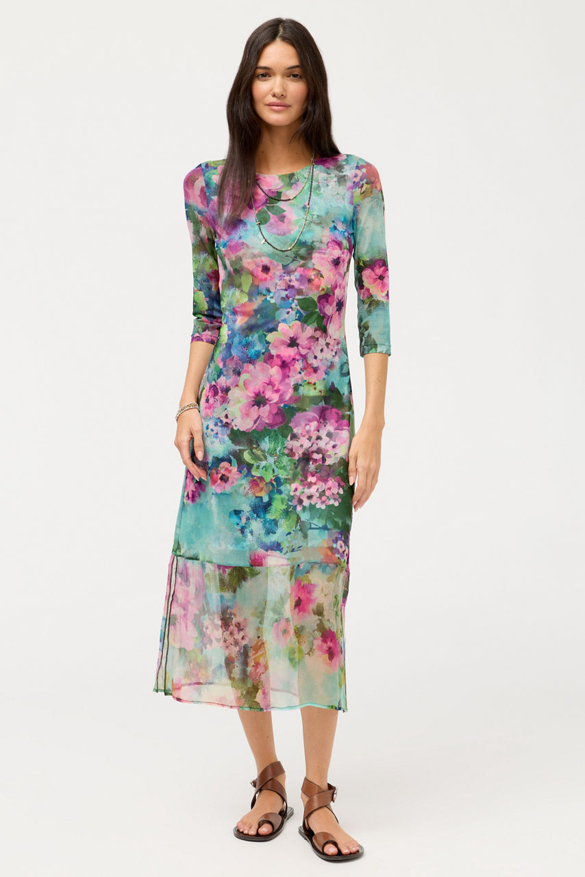 3/4 SLEEVE TULUS MESH MIDI DRESS, , large image 1