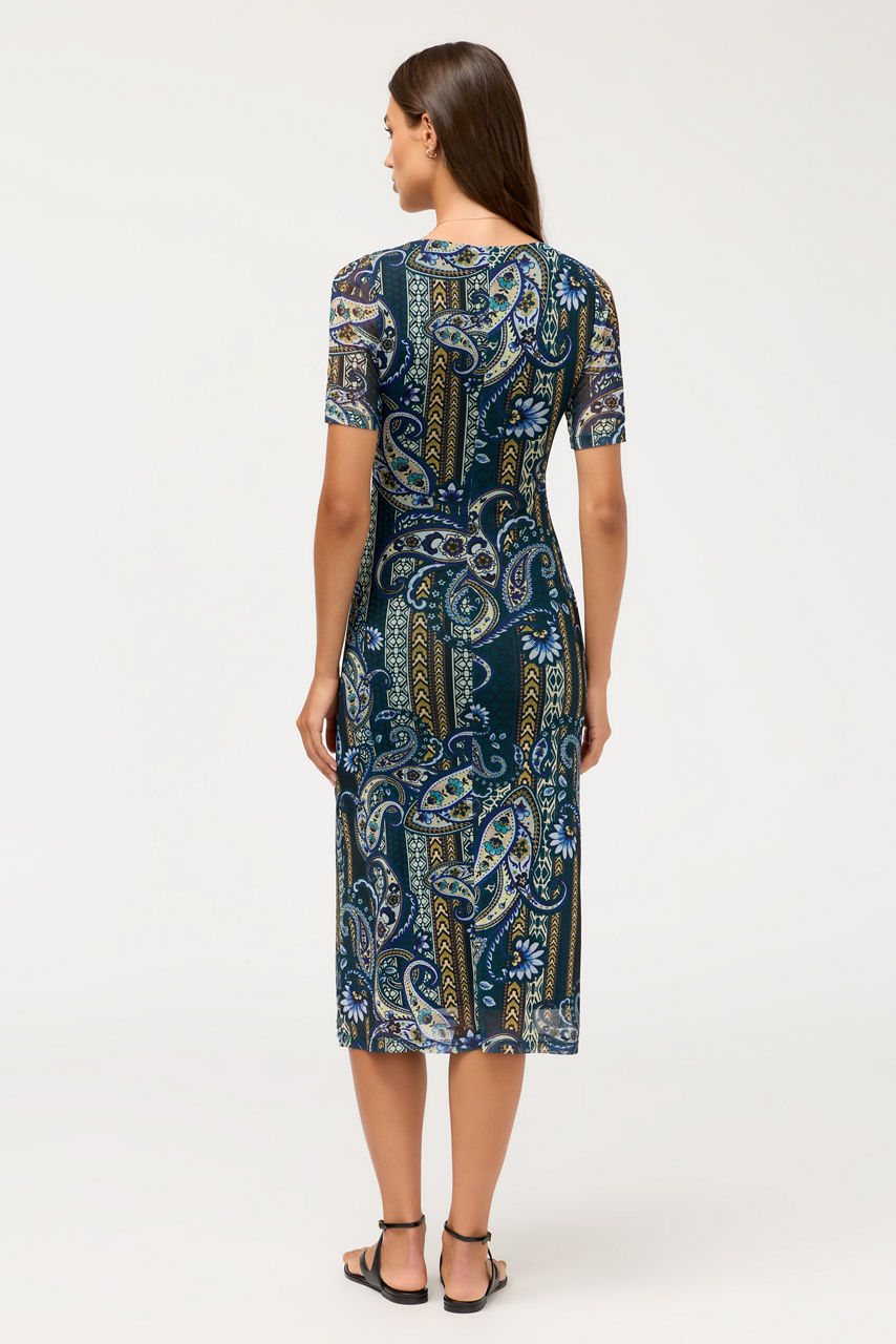 SCOOP NECK RUCHED FRONT MESH MIDI DRESS, , large image 3