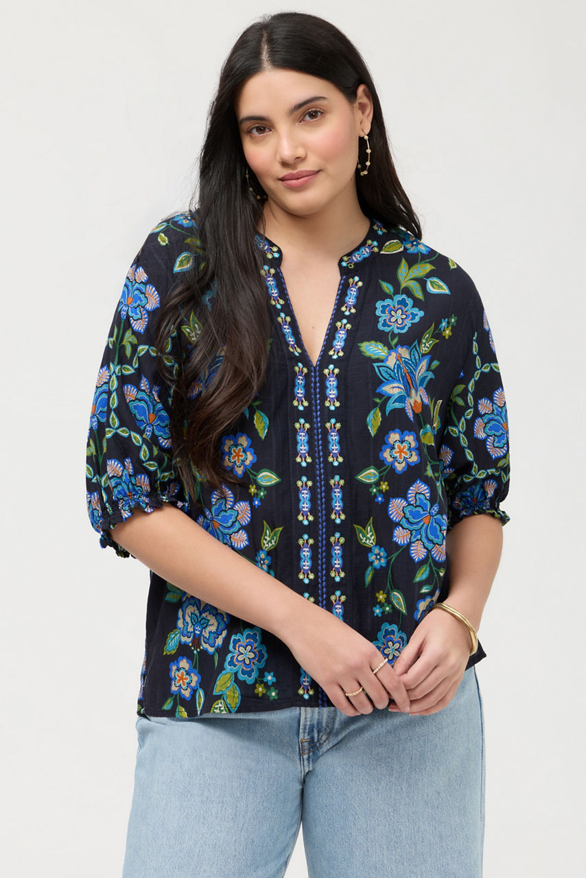 SMOCKED SLEEVE PARIS BLOUSE, , large image 1