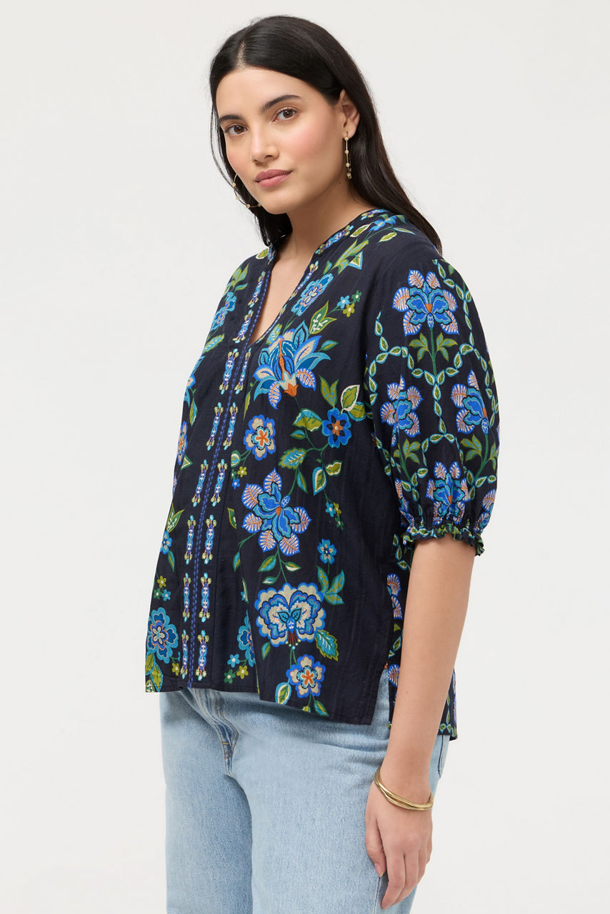 SMOCKED SLEEVE PARIS BLOUSE, , large image 2