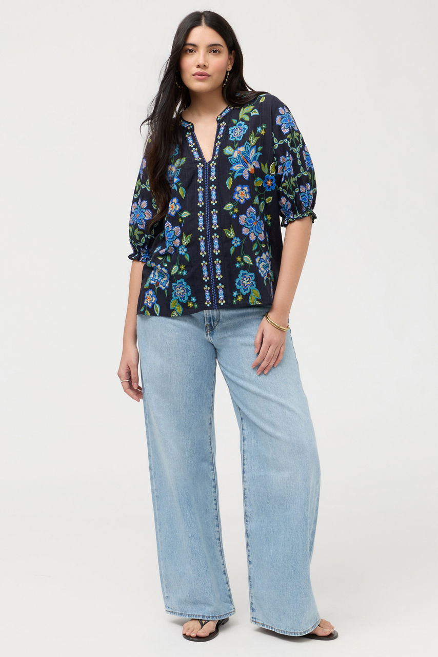 SMOCKED SLEEVE PARIS BLOUSE, , large image 3