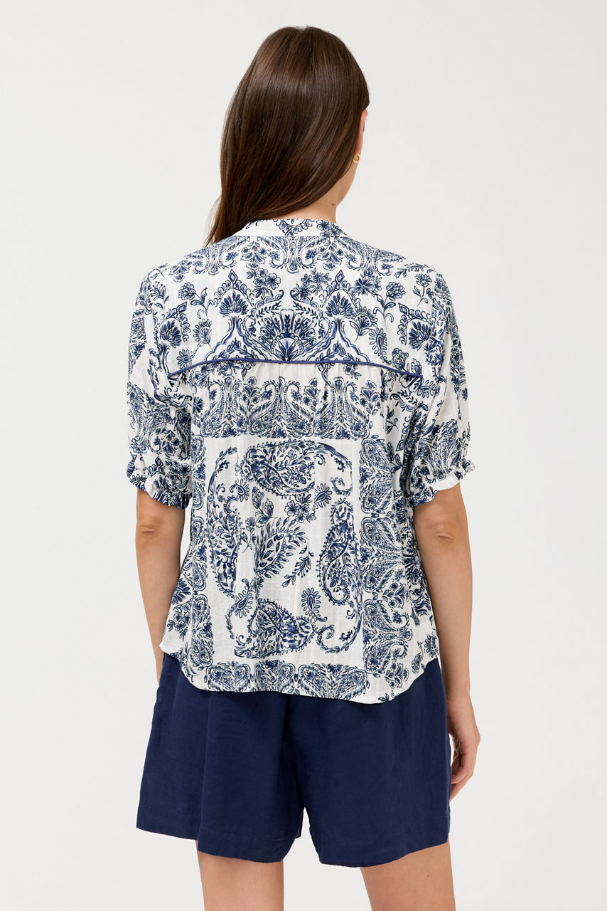 SHORT SLEEVE WESTERN SHIRRED YOKE BLOUSE, , large image 4