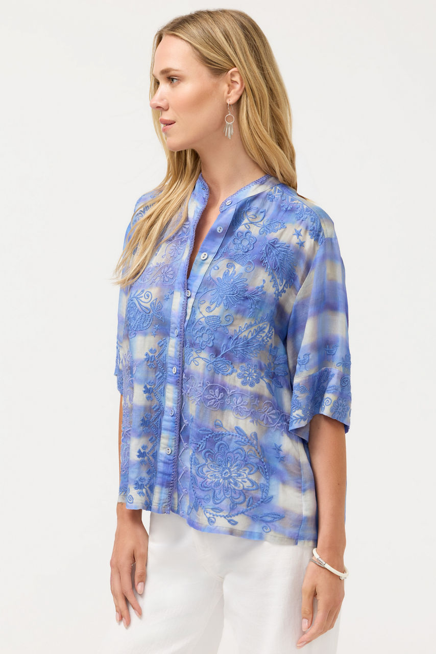 SHORT SLEEVE RELAXED MANDARIN COLLAR SHIRT, , large image 3