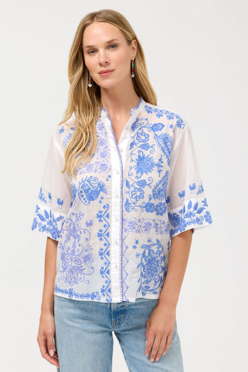 SHORT SLEEVE RELAXED MANDARIN COLLAR SHIRT, , large image 1