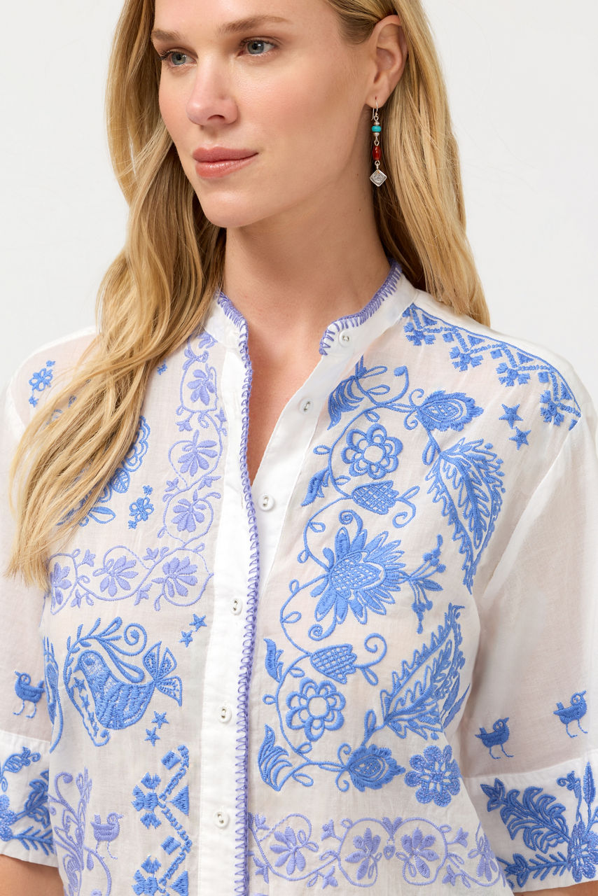 SHORT SLEEVE RELAXED MANDARIN COLLAR SHIRT, , large image 2