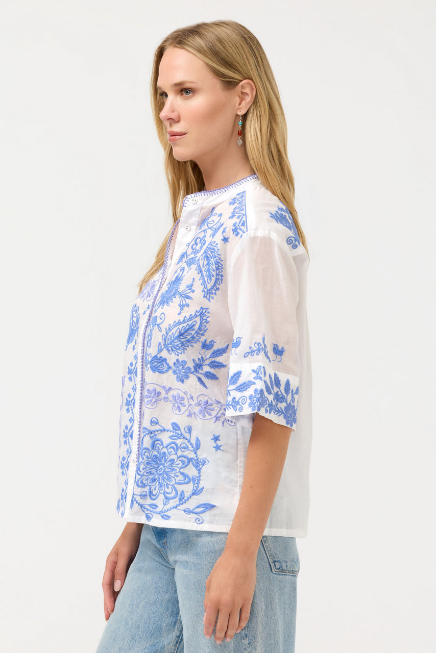SHORT SLEEVE RELAXED MANDARIN COLLAR SHIRT, , large image 3