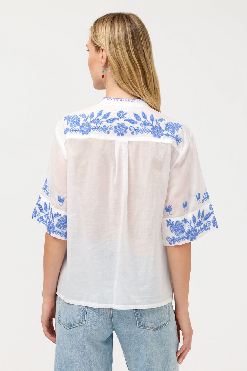 SHORT SLEEVE RELAXED MANDARIN COLLAR SHIRT, , large image 4