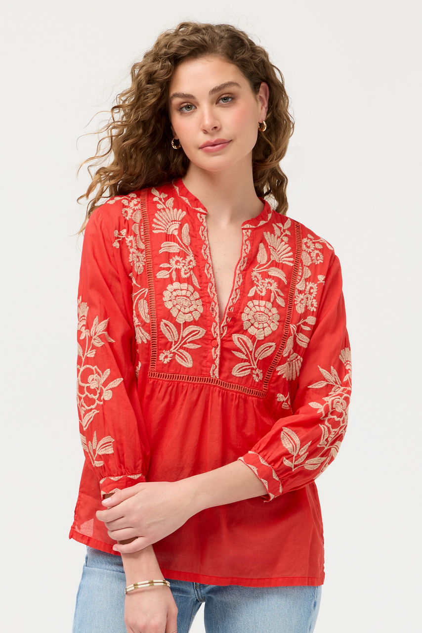 HENLEY YOKE BLOUSE, , large image 1