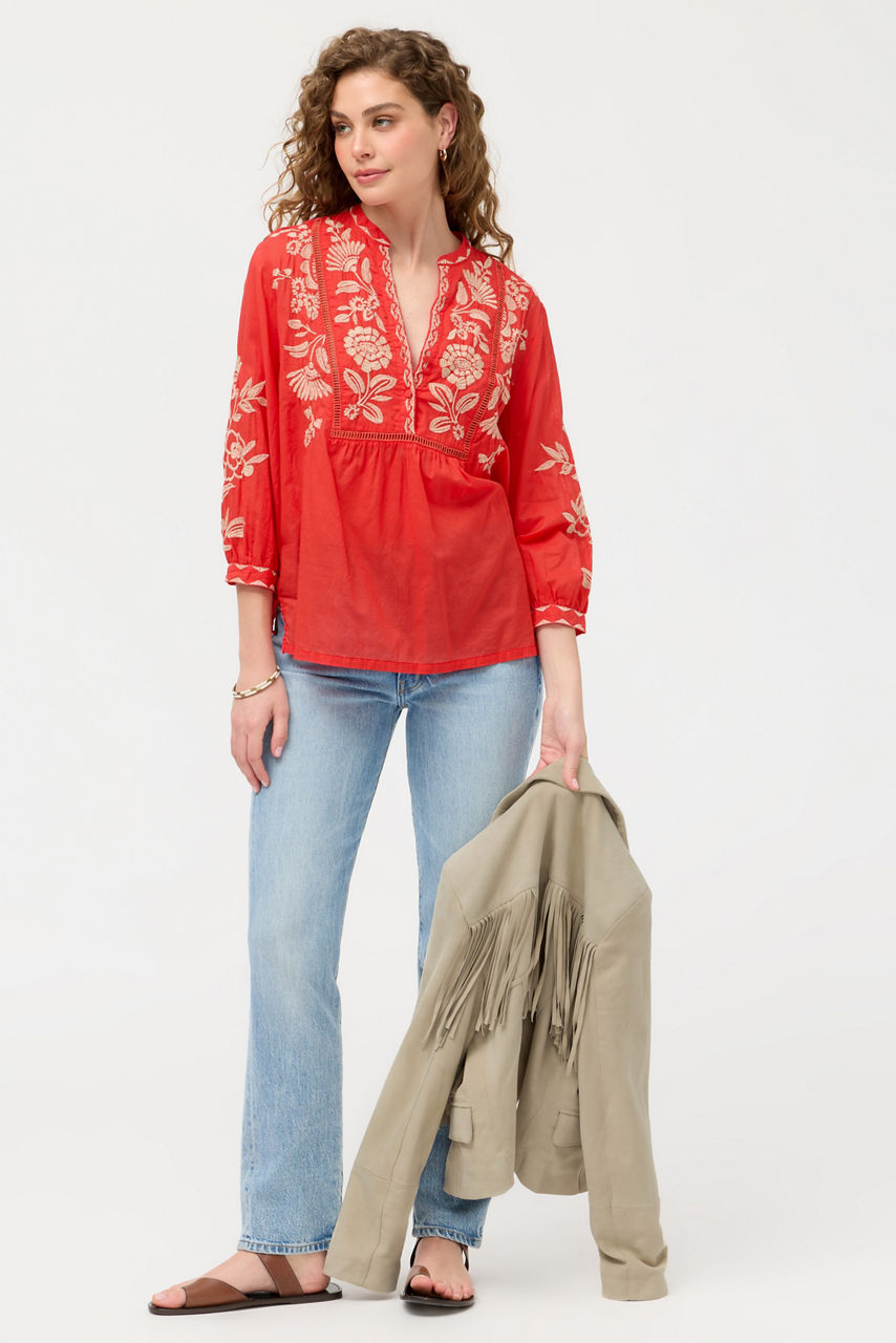 HENLEY YOKE BLOUSE, , large image 3