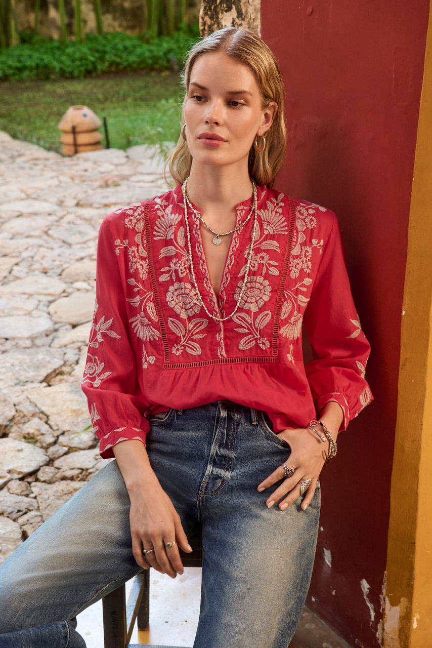 HENLEY YOKE BLOUSE, , large image 5