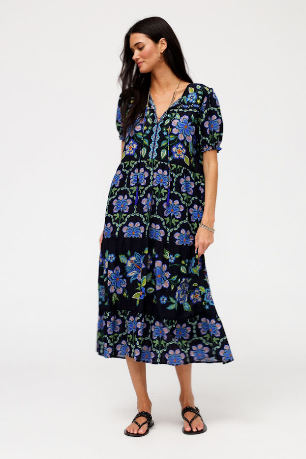 SHORT SLEEVE TIERED HOUSE DRESS, , large video