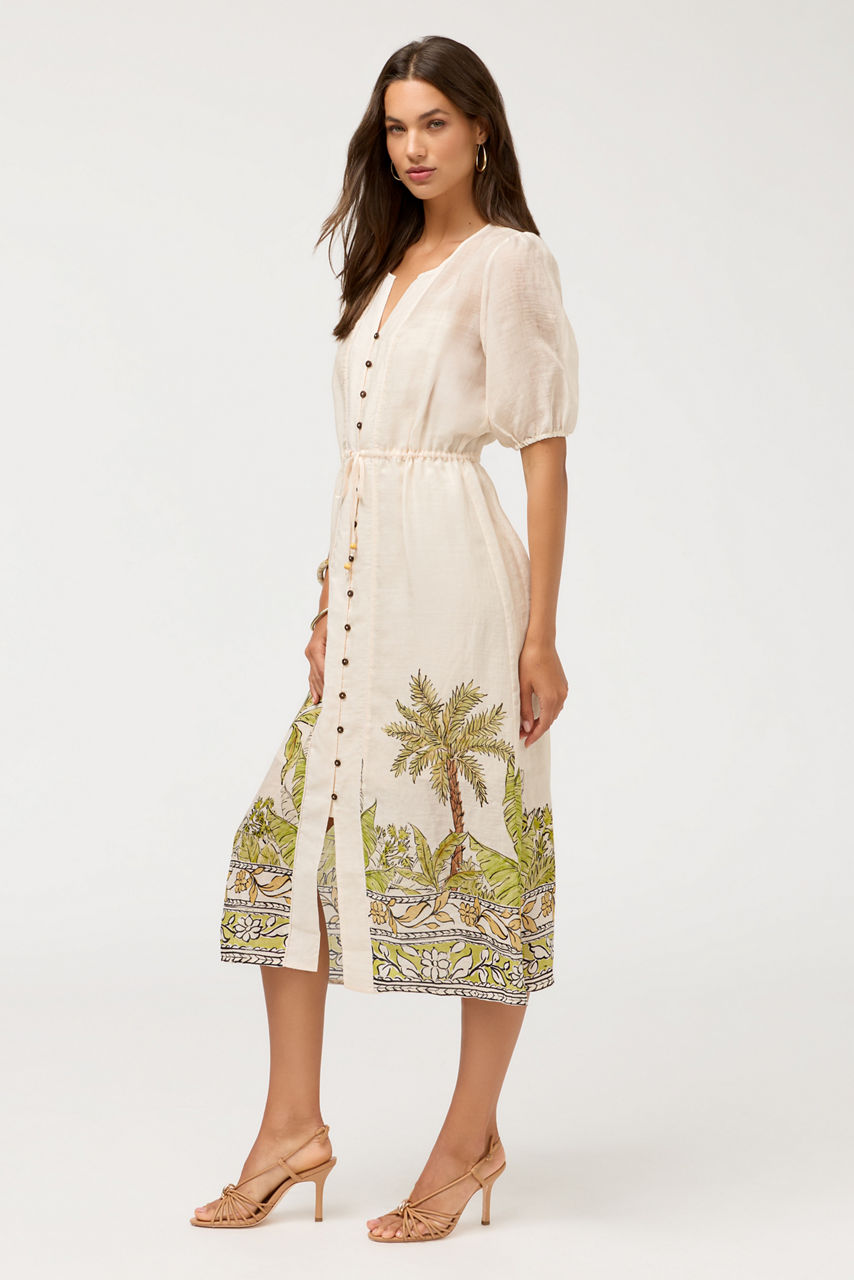 BUTTON FRONT DRAWSTRING DRESS, , large image 1