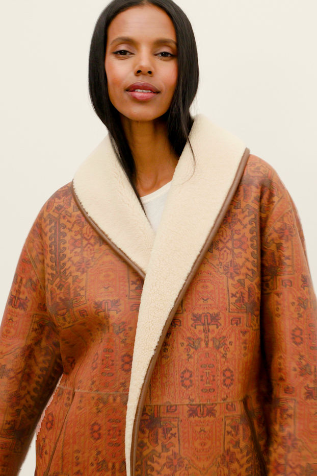 SHEARLING LINED REVERSIBLE SHAWL COAT, , large video