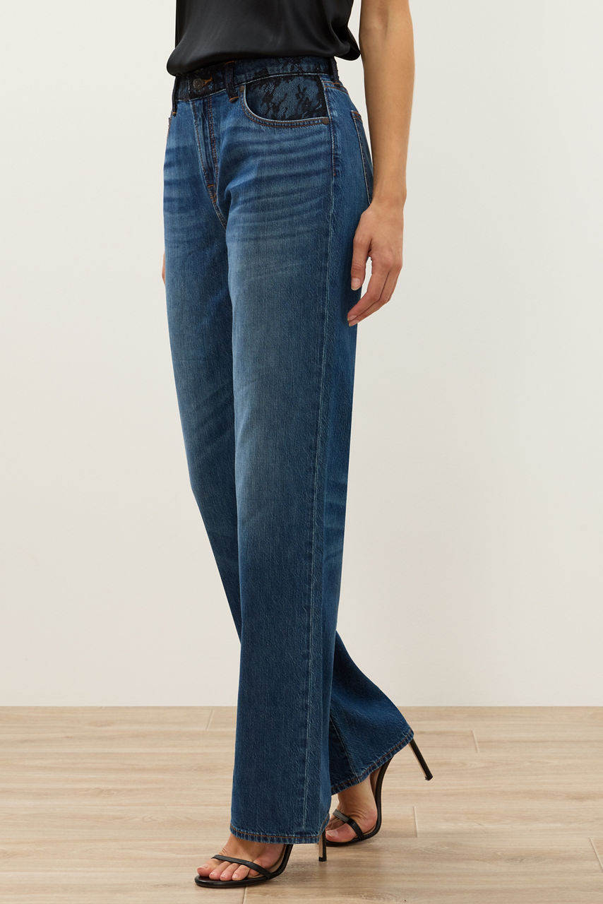 LACE OVERLAY STRAIGHT LEG JEAN, , large image 1