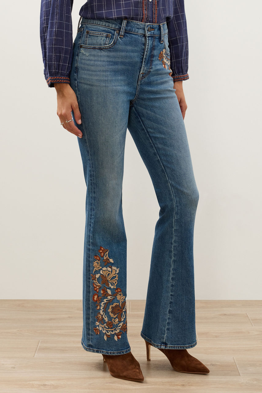 EMBROIDERED HIGH RISE FLARE JEAN, , large image 3