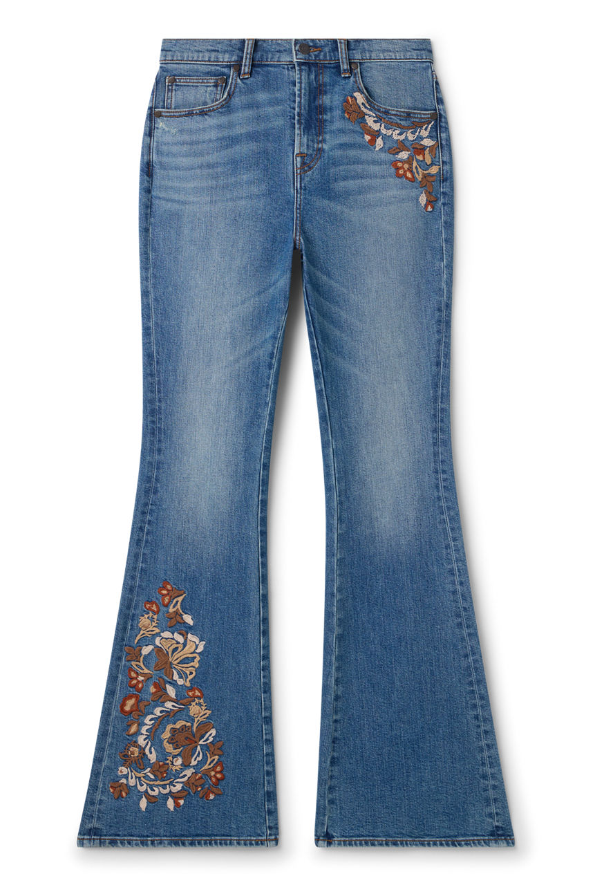 EMBROIDERED HIGH RISE FLARE JEAN, , large image 7