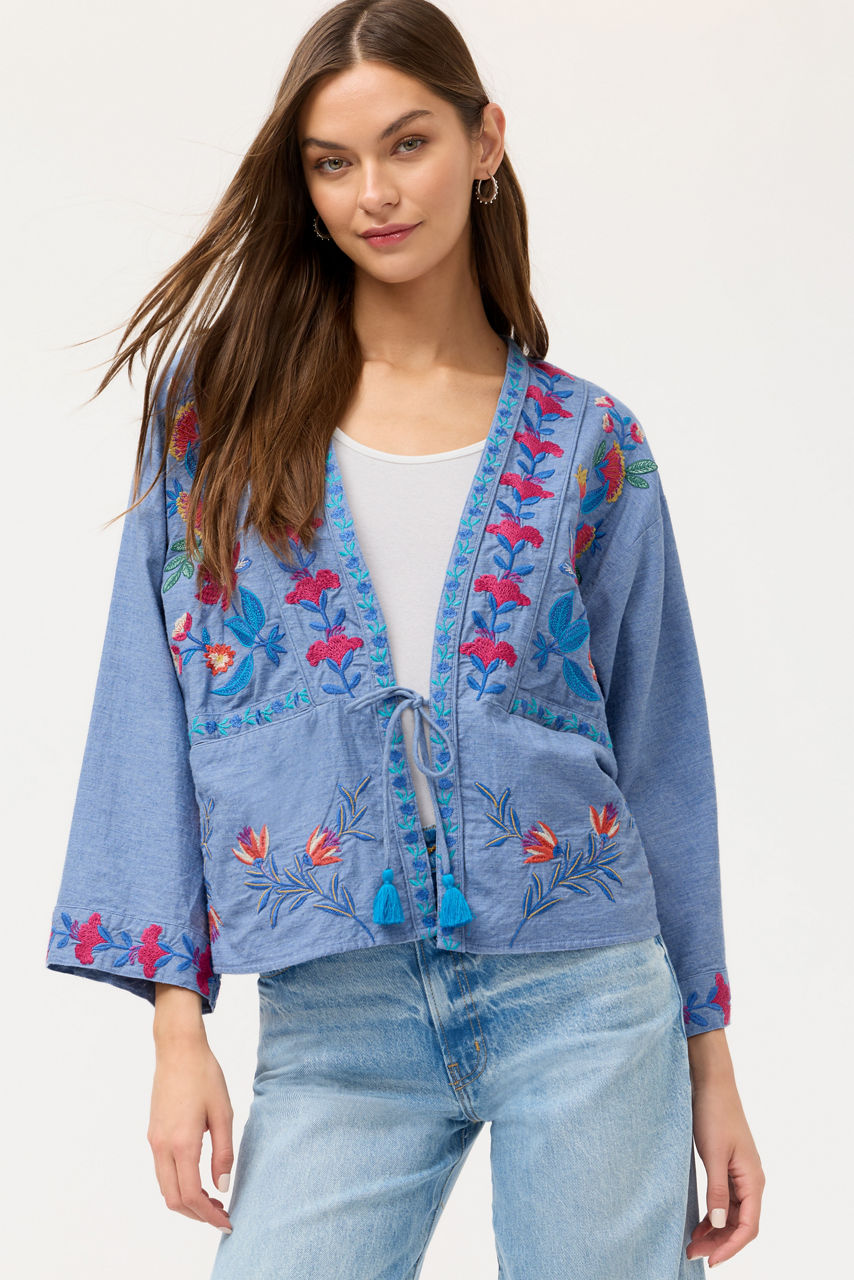 ELIZABETH FRONT TIE PATCHWORK KIMONO, , large image 1