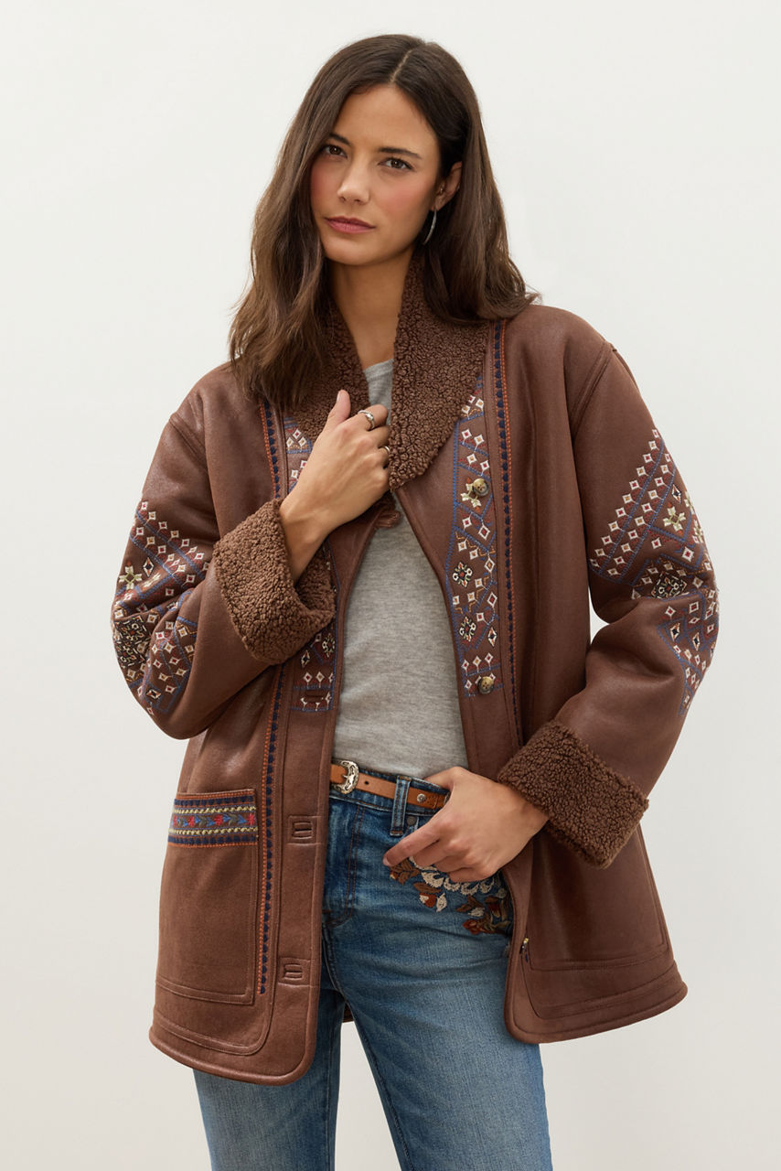RHONDA FAUX SUEDE COAT, , large image 1