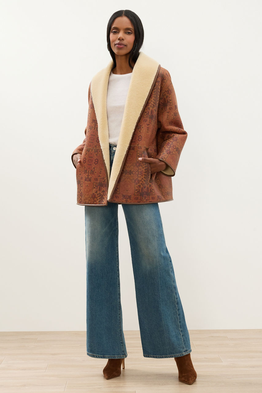 SHEARLING LINED REVERSIBLE SHAWL COAT, , large image 1