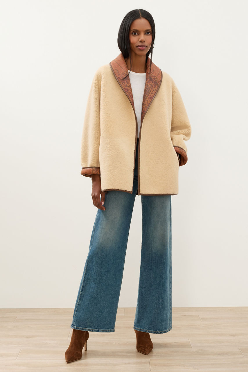 SHEARLING LINED REVERSIBLE SHAWL COAT, , large image 2