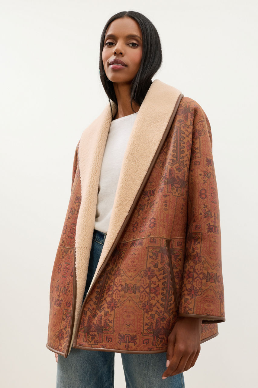 SHEARLING LINED REVERSIBLE SHAWL COAT, , large image 3