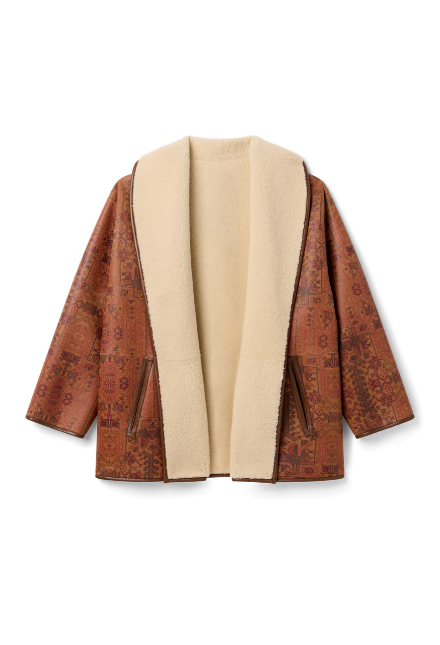 SHEARLING LINED REVERSIBLE SHAWL COAT, , large image 4